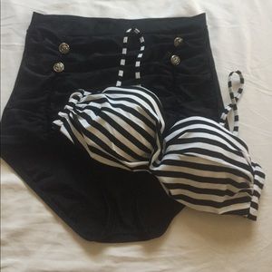 Black & white sailor inspired high waisted bikini